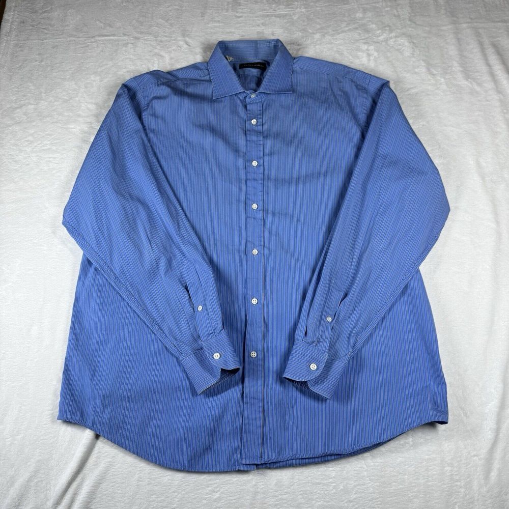 Ralph Lauren Black Label Shirt Blue Striped Stretch Fabric Regular Fit 18‎